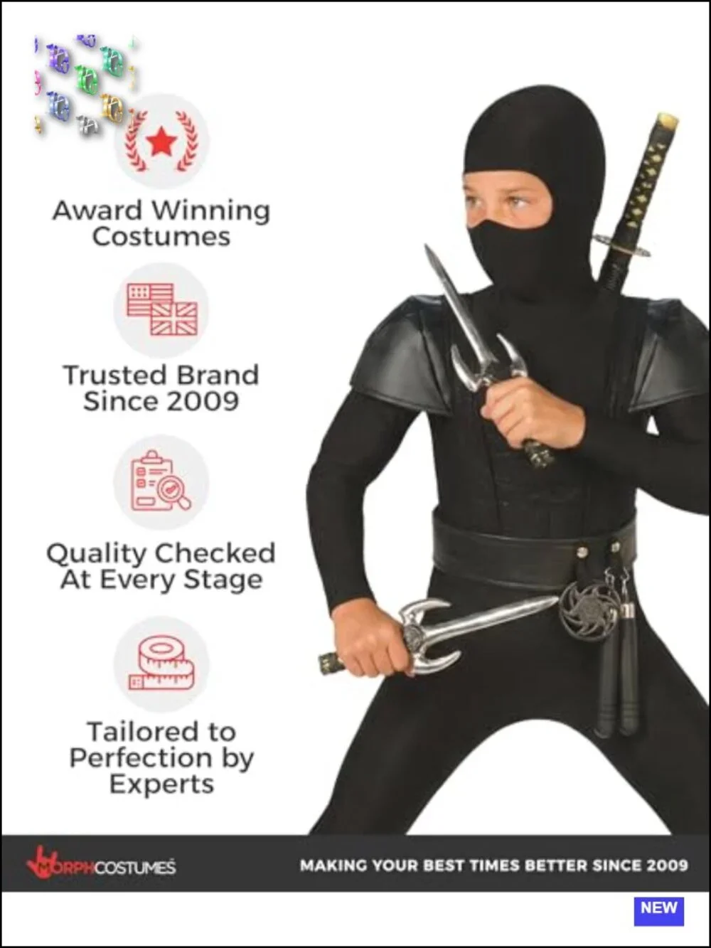 Ninja Costume for Boys Halloween Cosplay Dress Up Complete Set Jumpsuit Vest